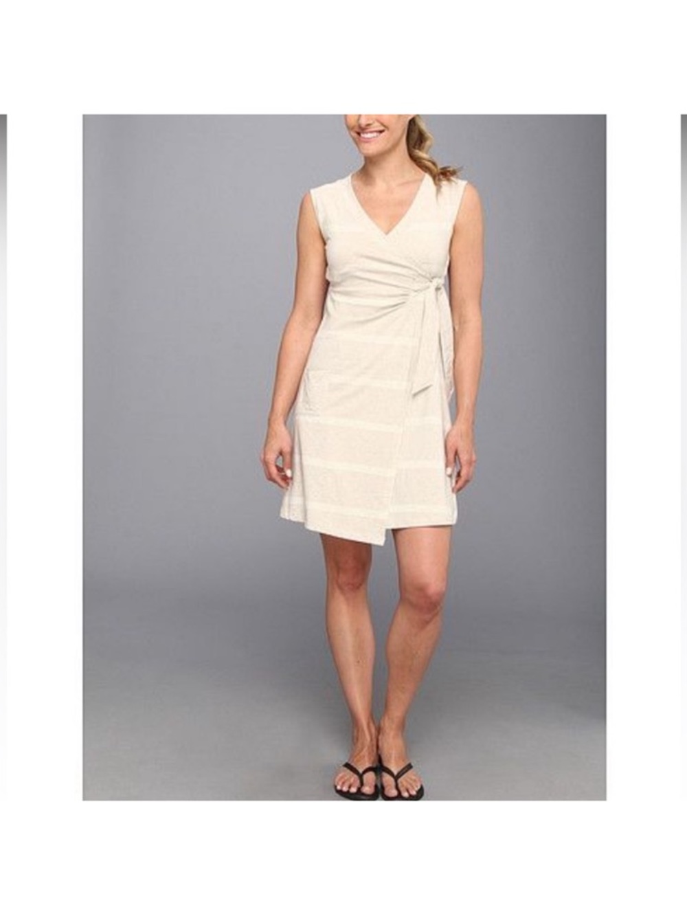 V-Neck Cream Wrap Mini Dress with Side Tie